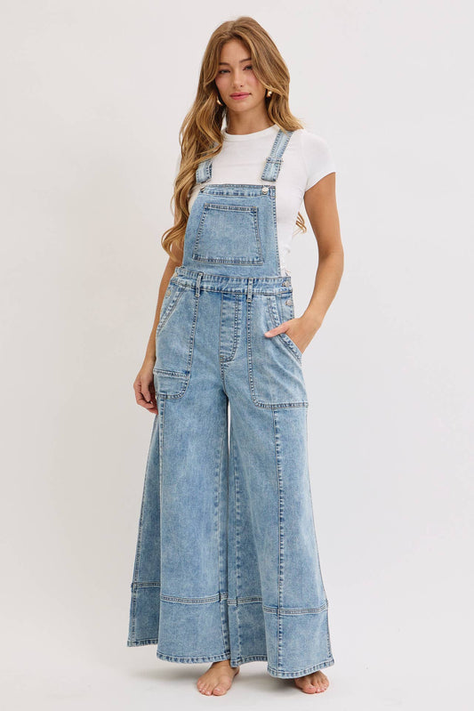 WIDE-LEG DENIM OVERALL JUMPSUIT