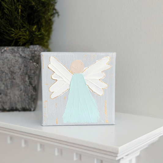 Hand-painted Textured Angel - Gray w/ Teal Dress