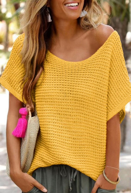 Yellow Knit Sweater Short Sleeve