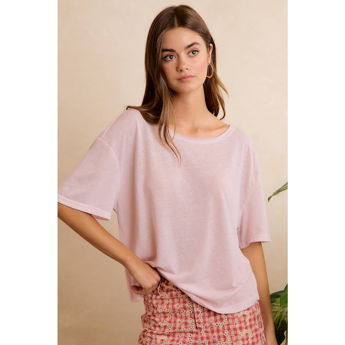 SOLID JERSEY RELAXED FIT SHORT SLEEVES POCKET TOP: LATTE / L