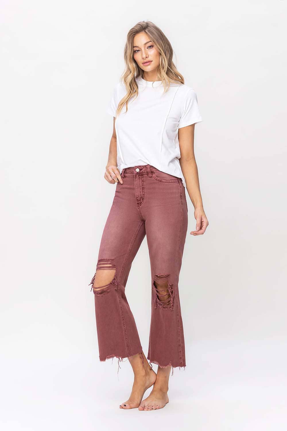 90'S VINTAGE SUPER HIGH RISE CROP FLARE JEANS V2736RU