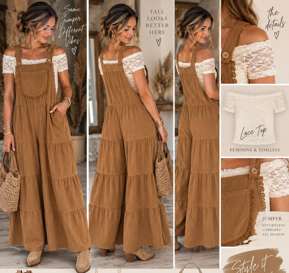 Solid Airflow Tired Wide Leg Overall Jumpsuit