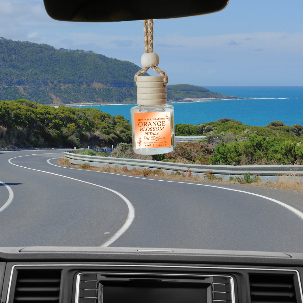 Hanging Car Diffusers | Orange Blossom Petals | Made in USA: Round Bottle