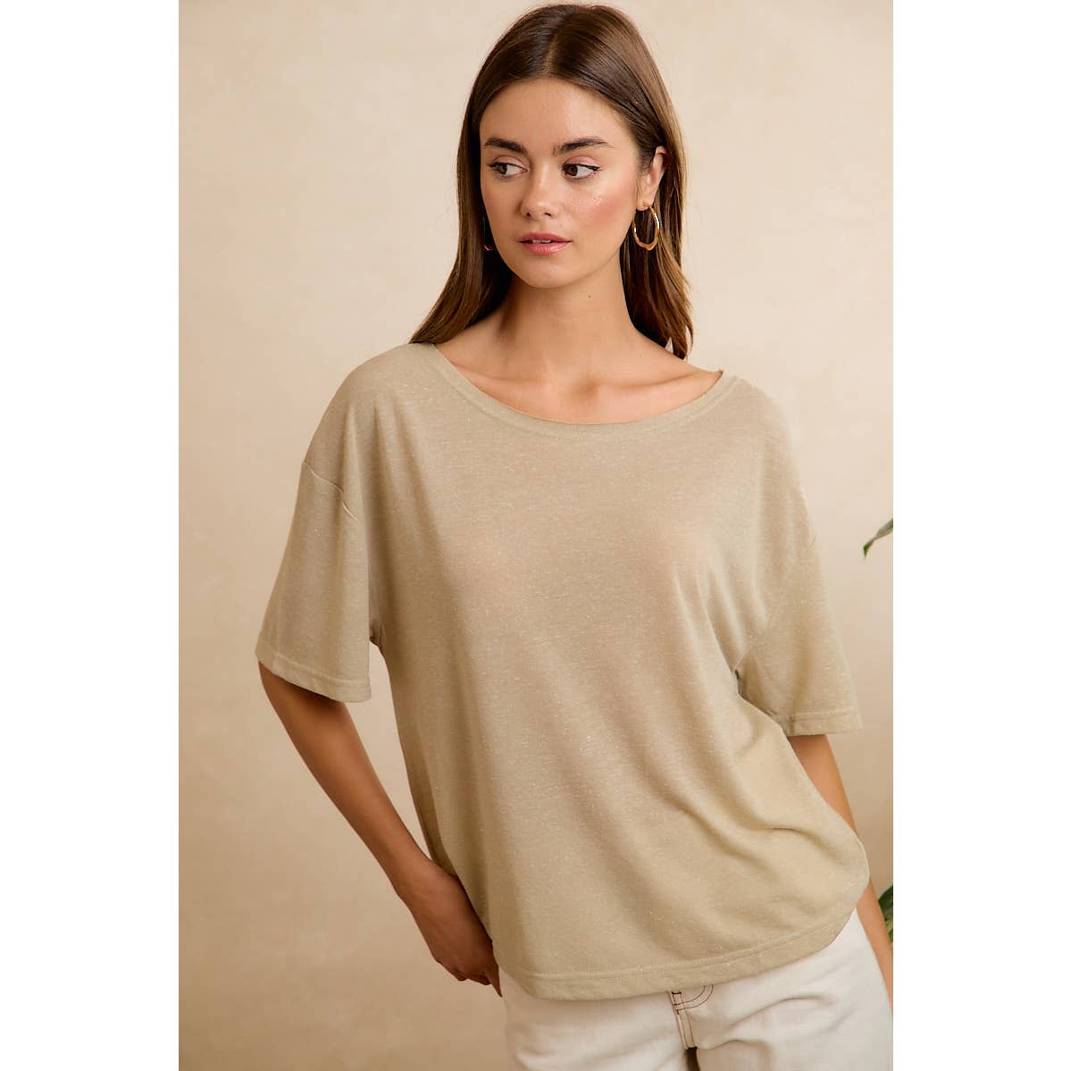 SOLID JERSEY RELAXED FIT SHORT SLEEVES POCKET TOP: LATTE / L