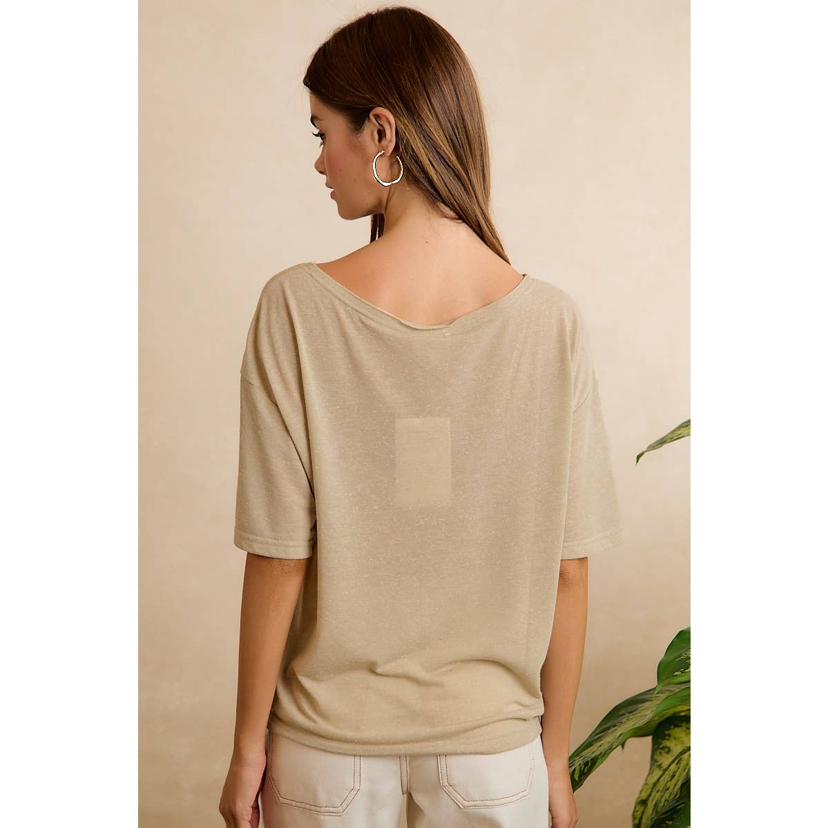 SOLID JERSEY RELAXED FIT SHORT SLEEVES POCKET TOP: LATTE / L