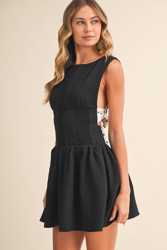 TIMELESS MINI DRESS WITH POLKA DOT CONTRAST BOW