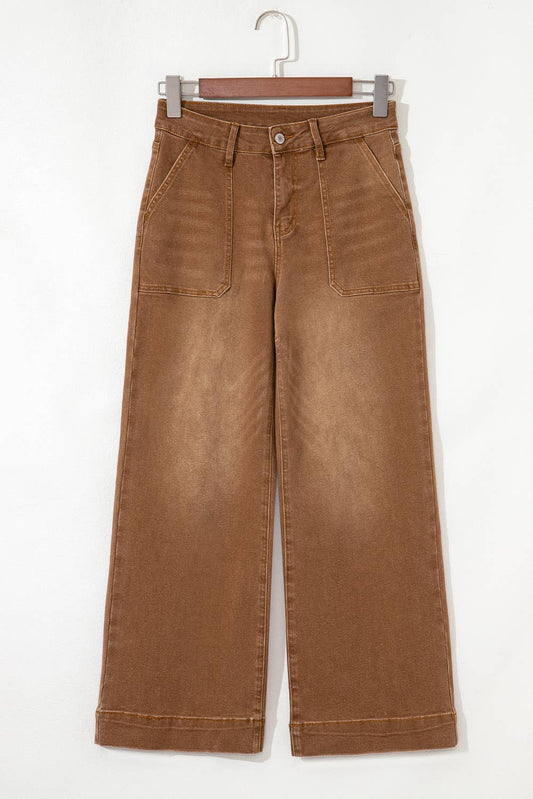 Ezra | Cropped High Rise Wide Leg Jeans: Brown
