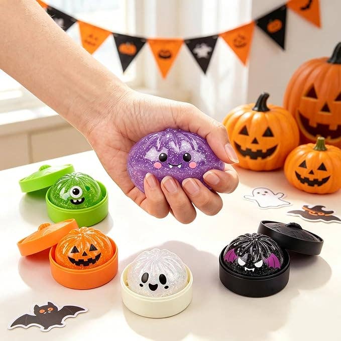 Halloween Steamed Bun with Steamer Basket Squishy Toy: Purple