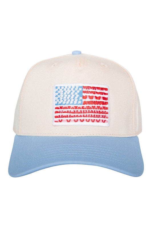 American Flag Two-Toned Fitted Hat: Light Blue and Tan