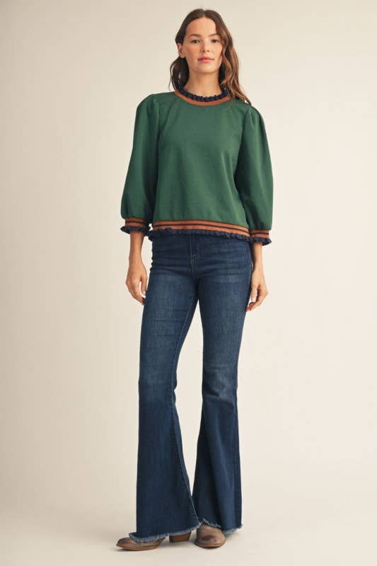 NEW 3/4 sleeves lovely solid top SD-723150: Hunter Green