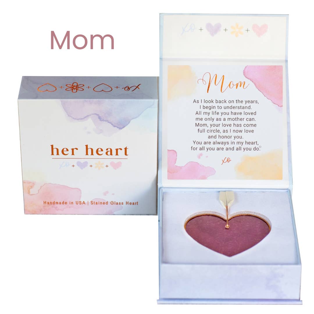 Her Heart for Mom USA Handmade Stained Glass Pink Heart 7901