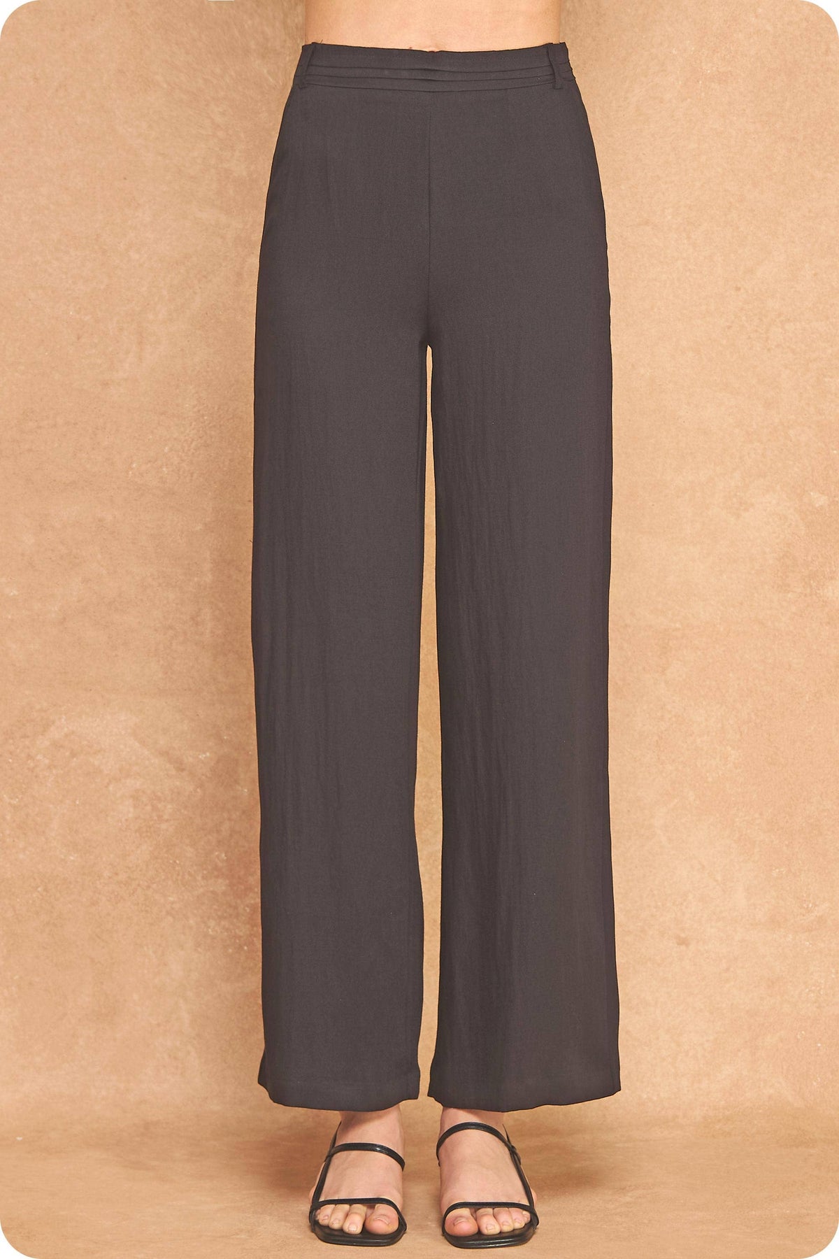 Waist Pintuck High-Waisted Wide Leg Trousers: Red