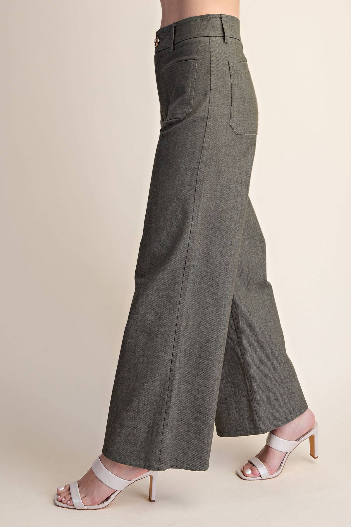 Stretchy Jeans High Rise Front Pocket Wide Leg: Navy
