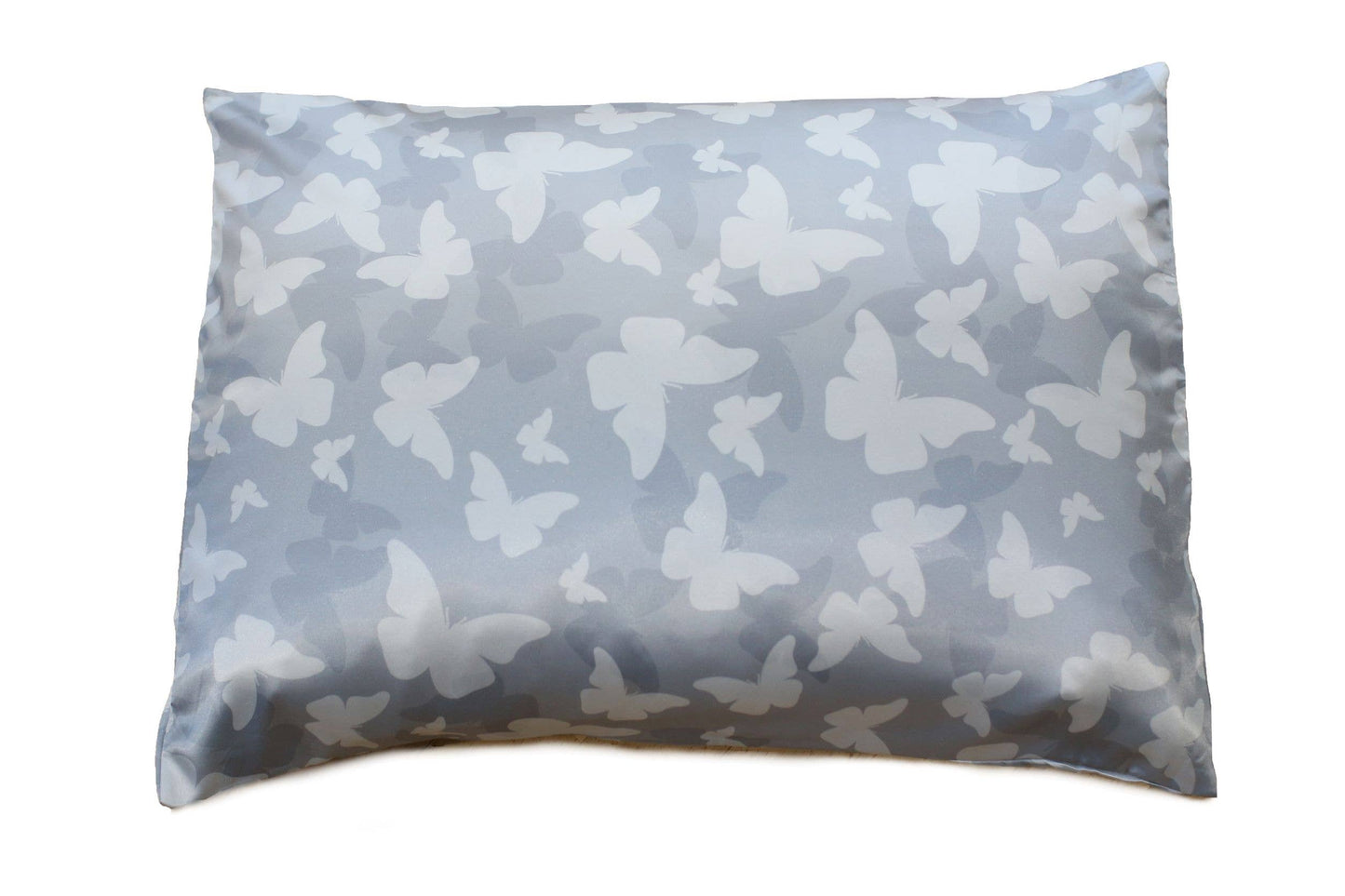 Pink Opalescent Gift Box with Bow - QN/STD Satin Pillowcase : Blue floral