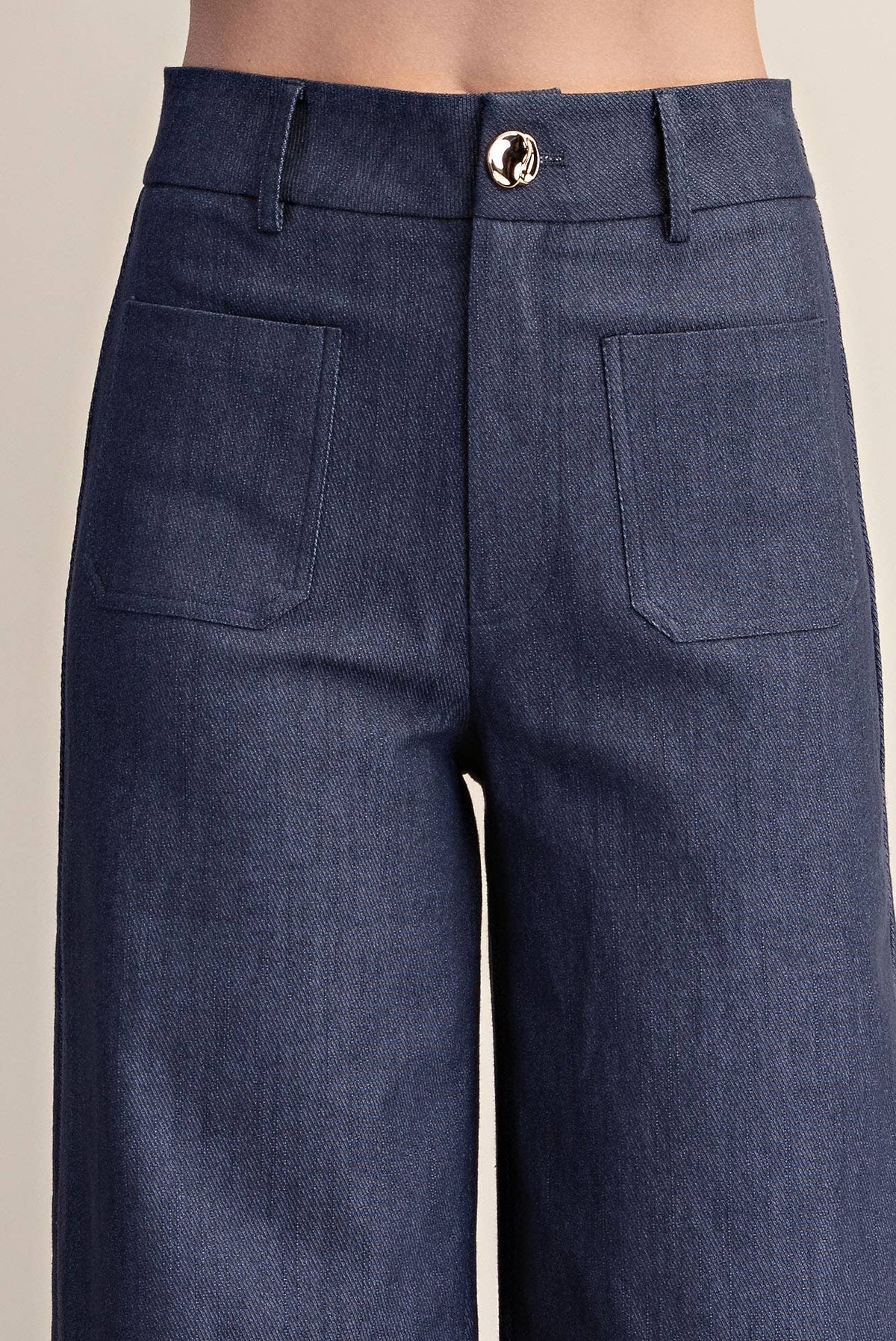 Stretchy Jeans High Rise Front Pocket Wide Leg: Navy