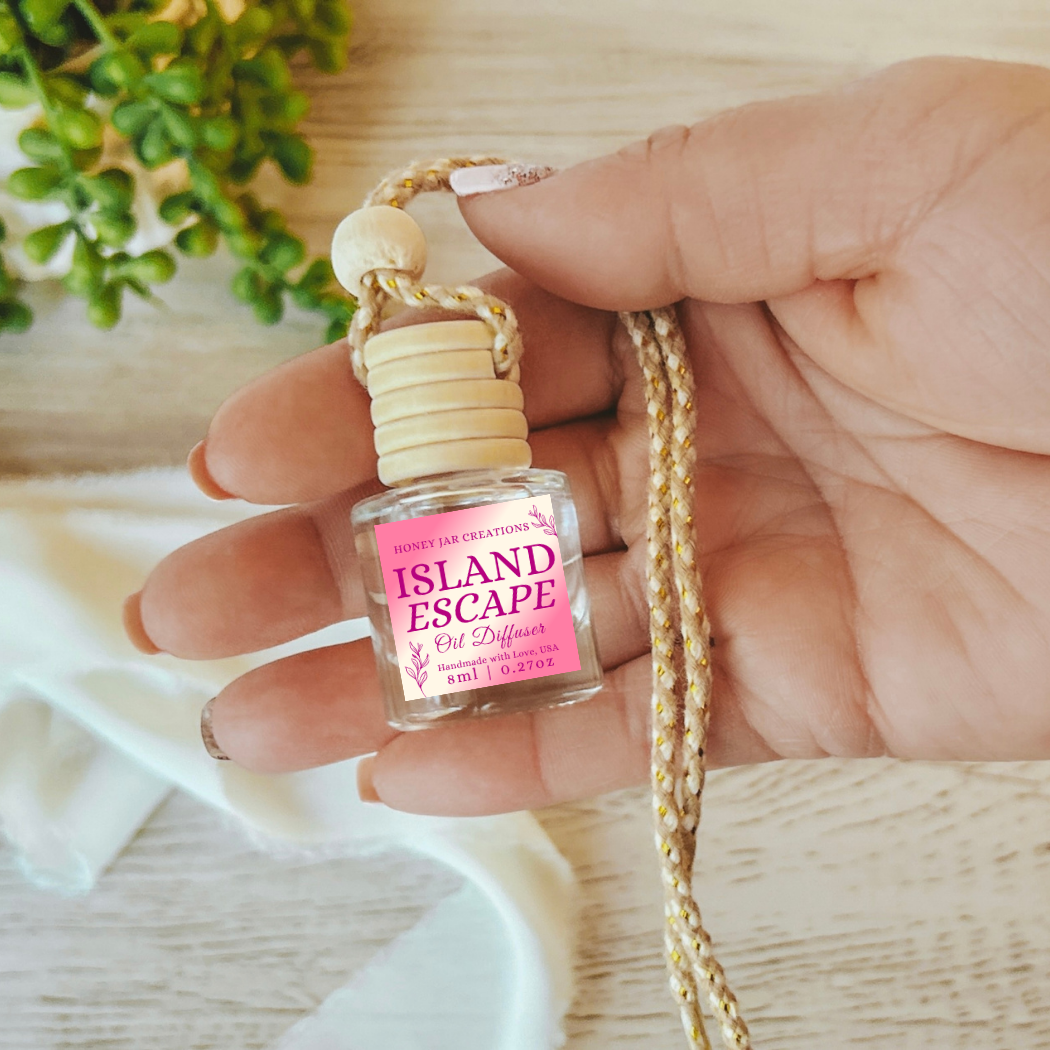 Hanging Car Diffusers | Island Escape | Made in USA: Round Bottle