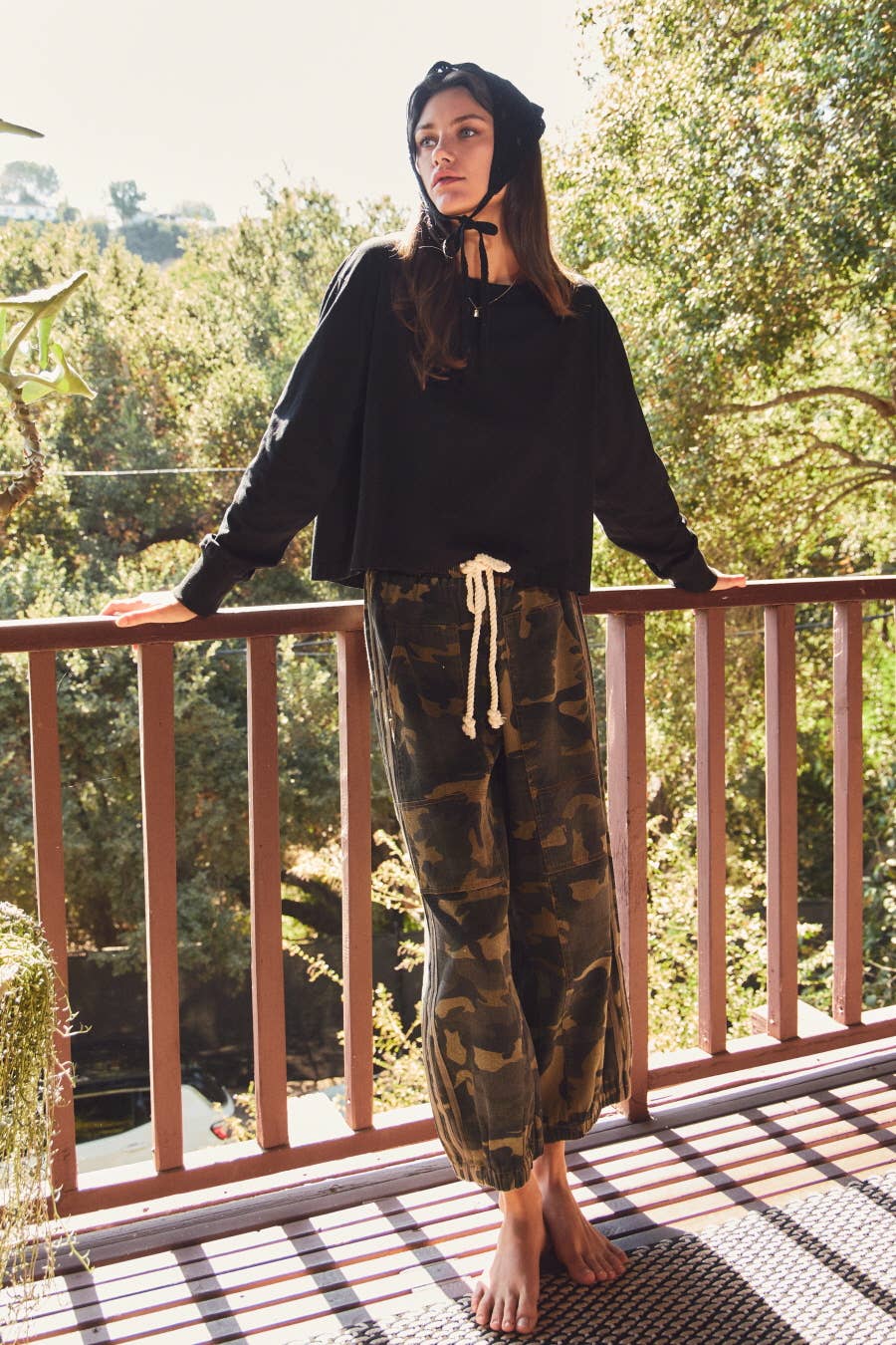 Camo-printed Drawstring Pants: Washed Camo