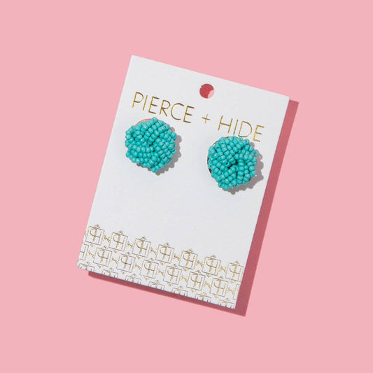 Custom Beaded Knot Stud Earrings | Knotted Stud : Aqua