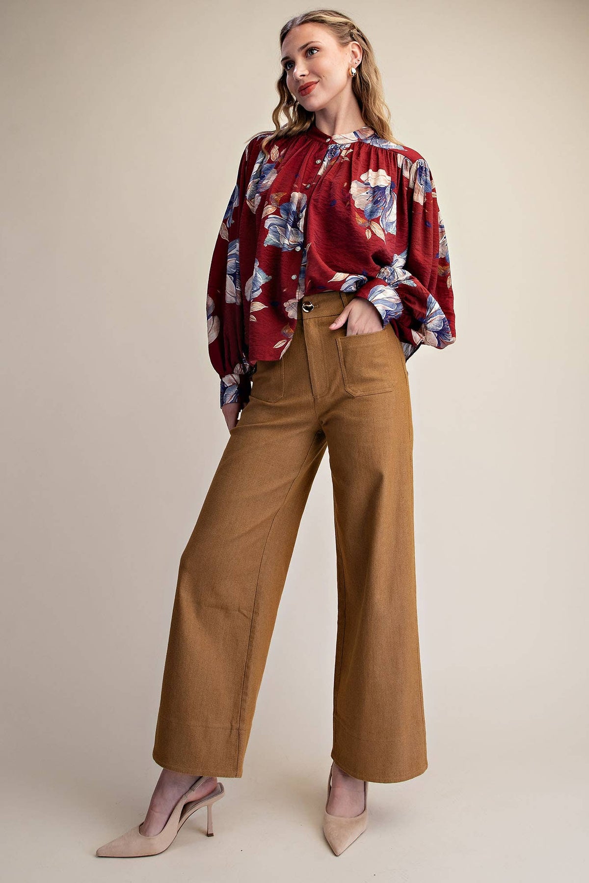 Stretchy Jeans High Rise Front Pocket Wide Leg: Navy