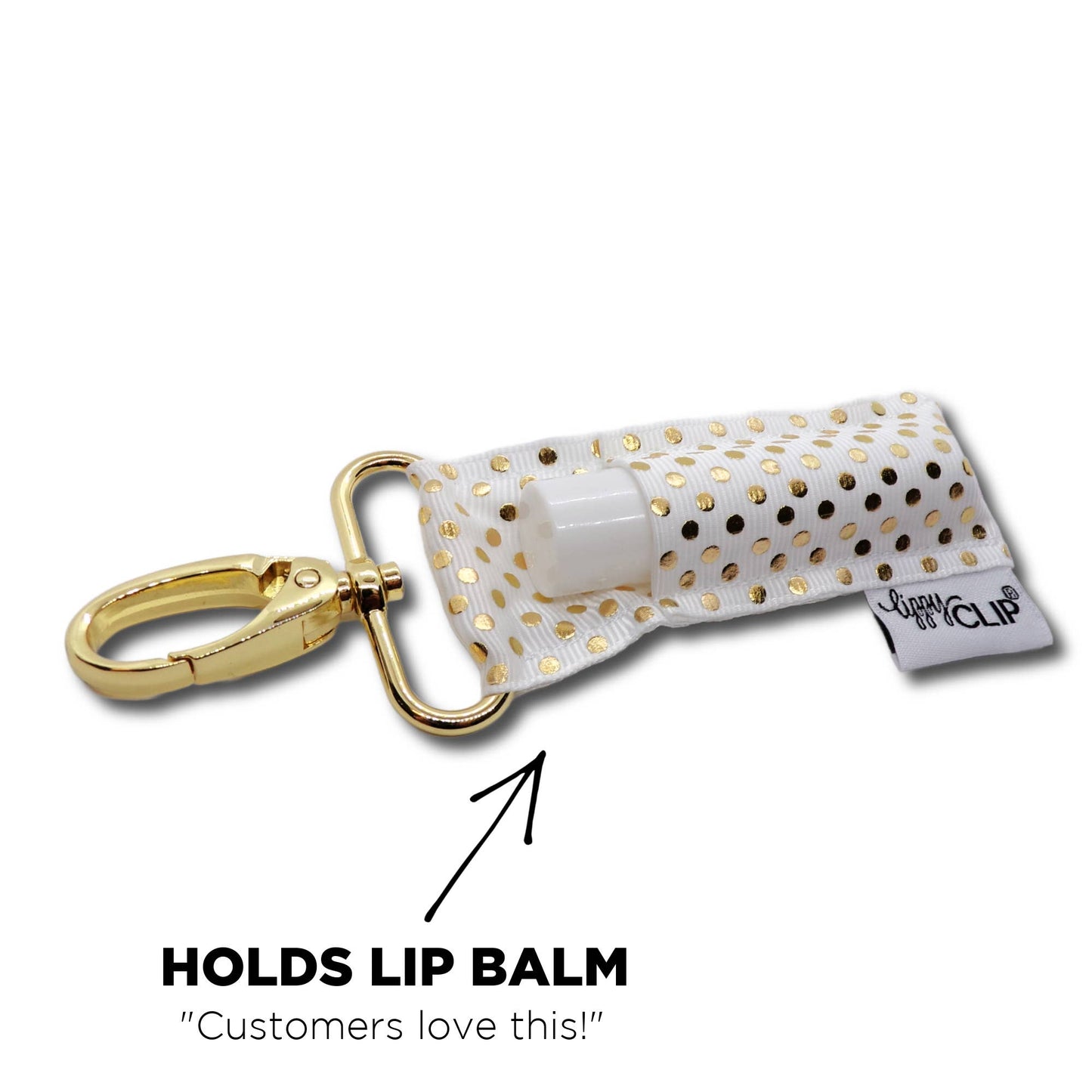 Gold Dots on White LippyClip® Lip Balm Holder for Chapstick