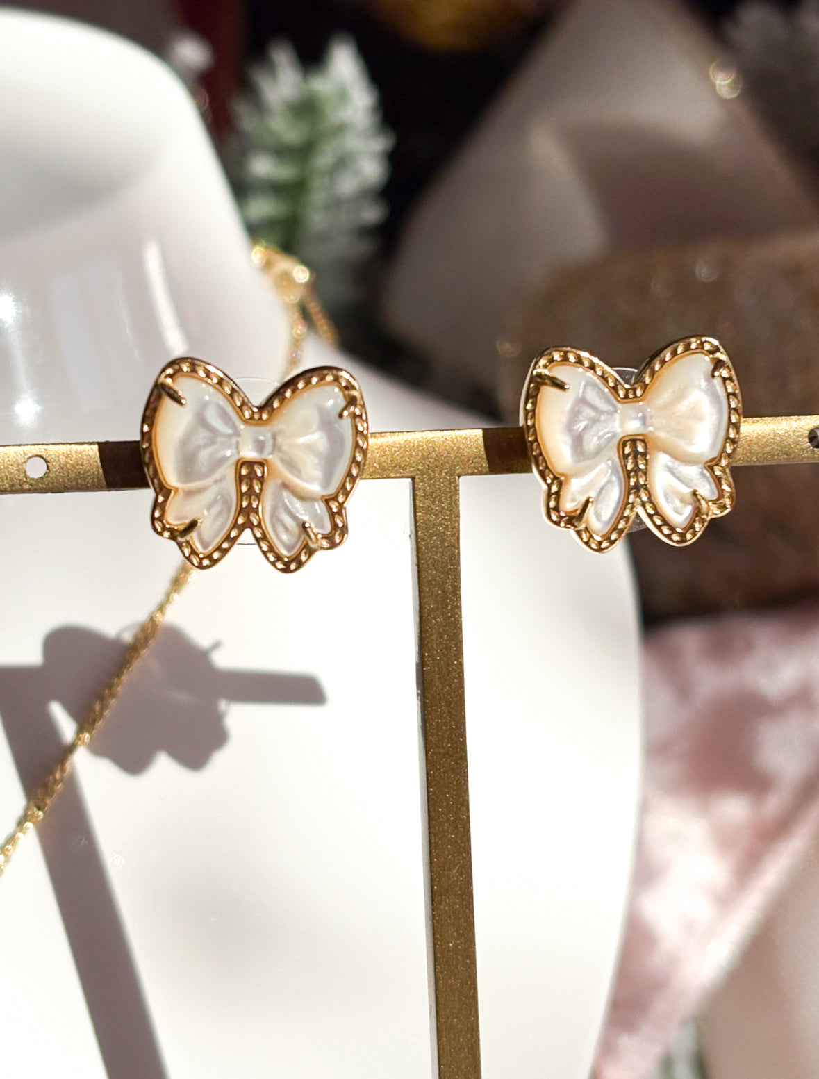 Gold Haley Bow Studs Ivory Mother Of Pearl