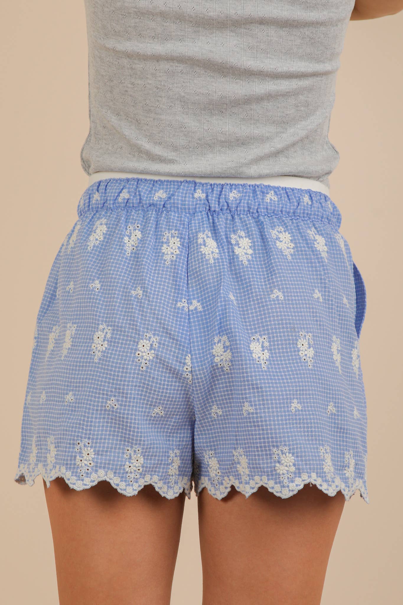 Embroidered Cotton Shorts: BLUE
