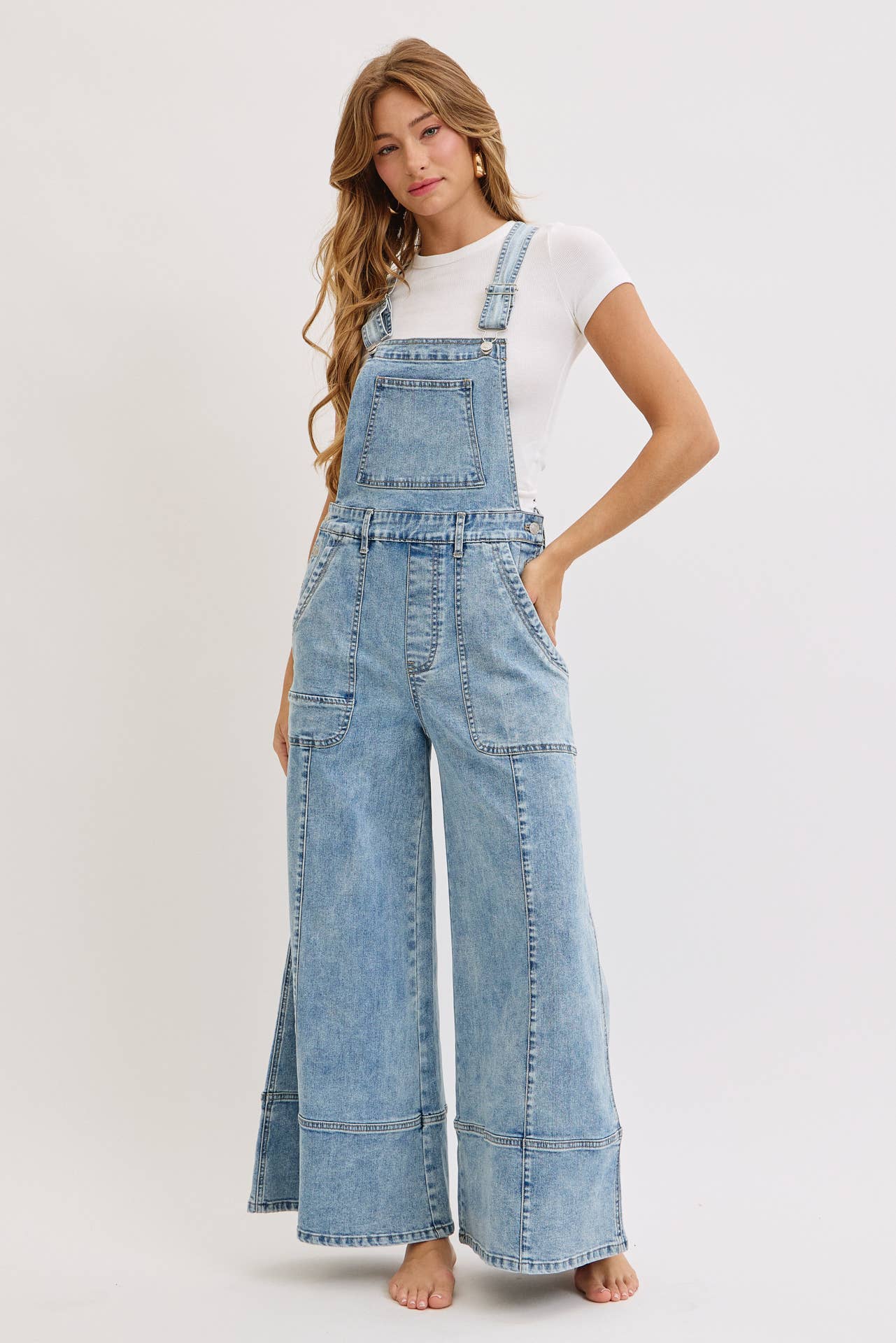 WIDE-LEG DENIM OVERALL JUMPSUIT