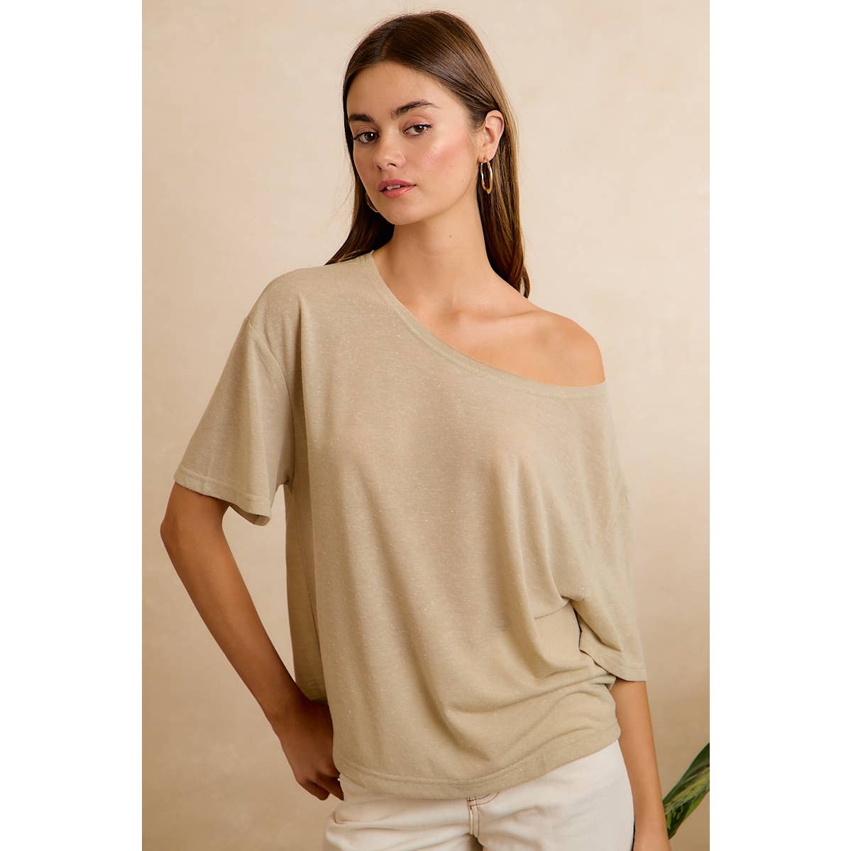 SOLID JERSEY RELAXED FIT SHORT SLEEVES POCKET TOP: LATTE / L