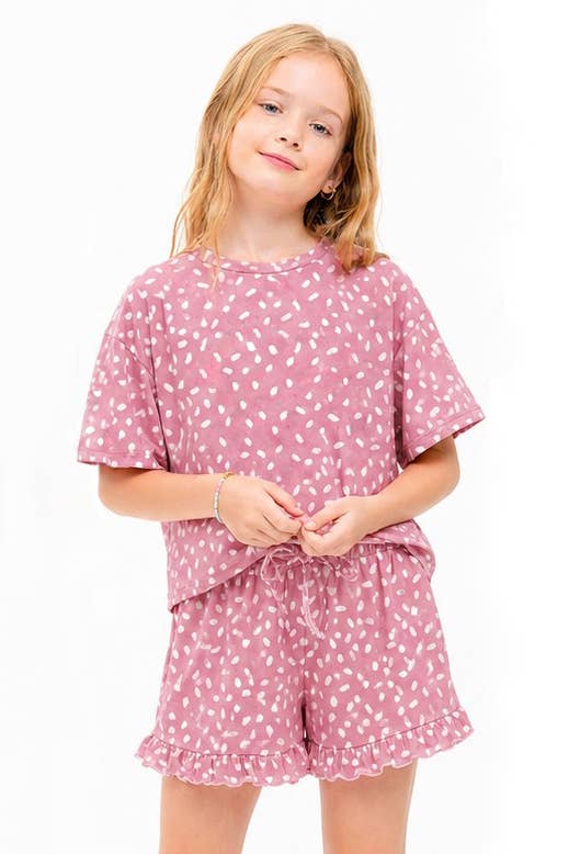 Dots Print Top and Shorts Set: Dusty Pink