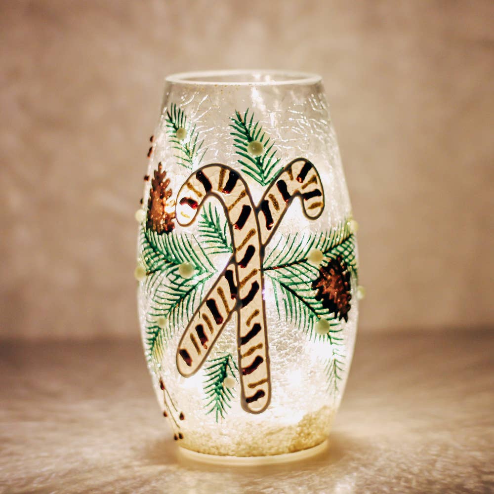 Candy Cane Short Vase w/ LED String Lights — Christmas, Holiday Decorations