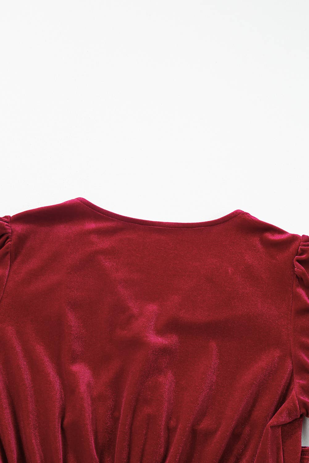 Velvet Buttoned Puff Sleeve Split Midi Dress: Racing Red / 95%Polyester+5%Elastane / L
