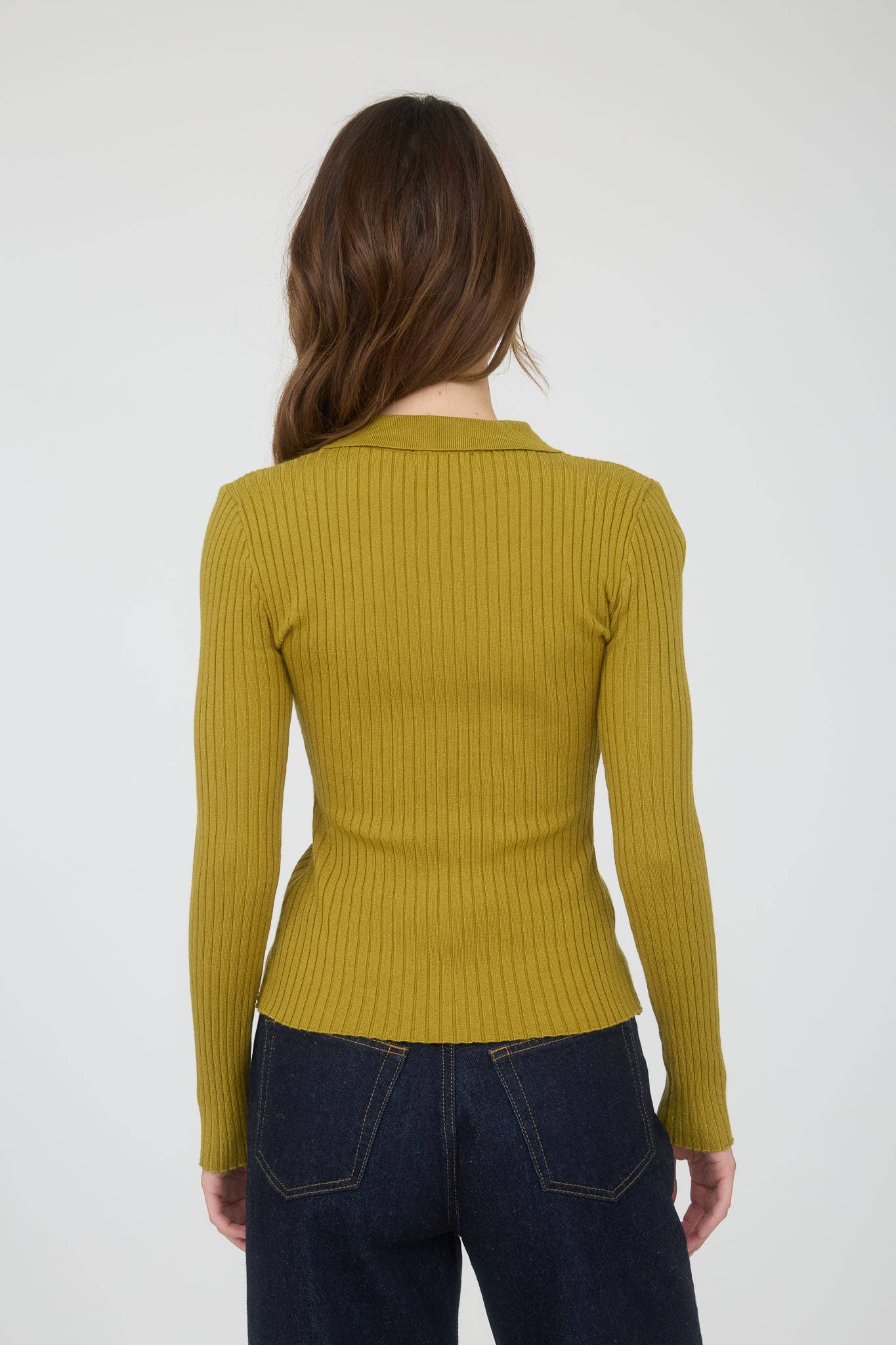 COLLARED BUTTON FRONT LONG SLEEVE SWEATER KNIT TOP: NAVY