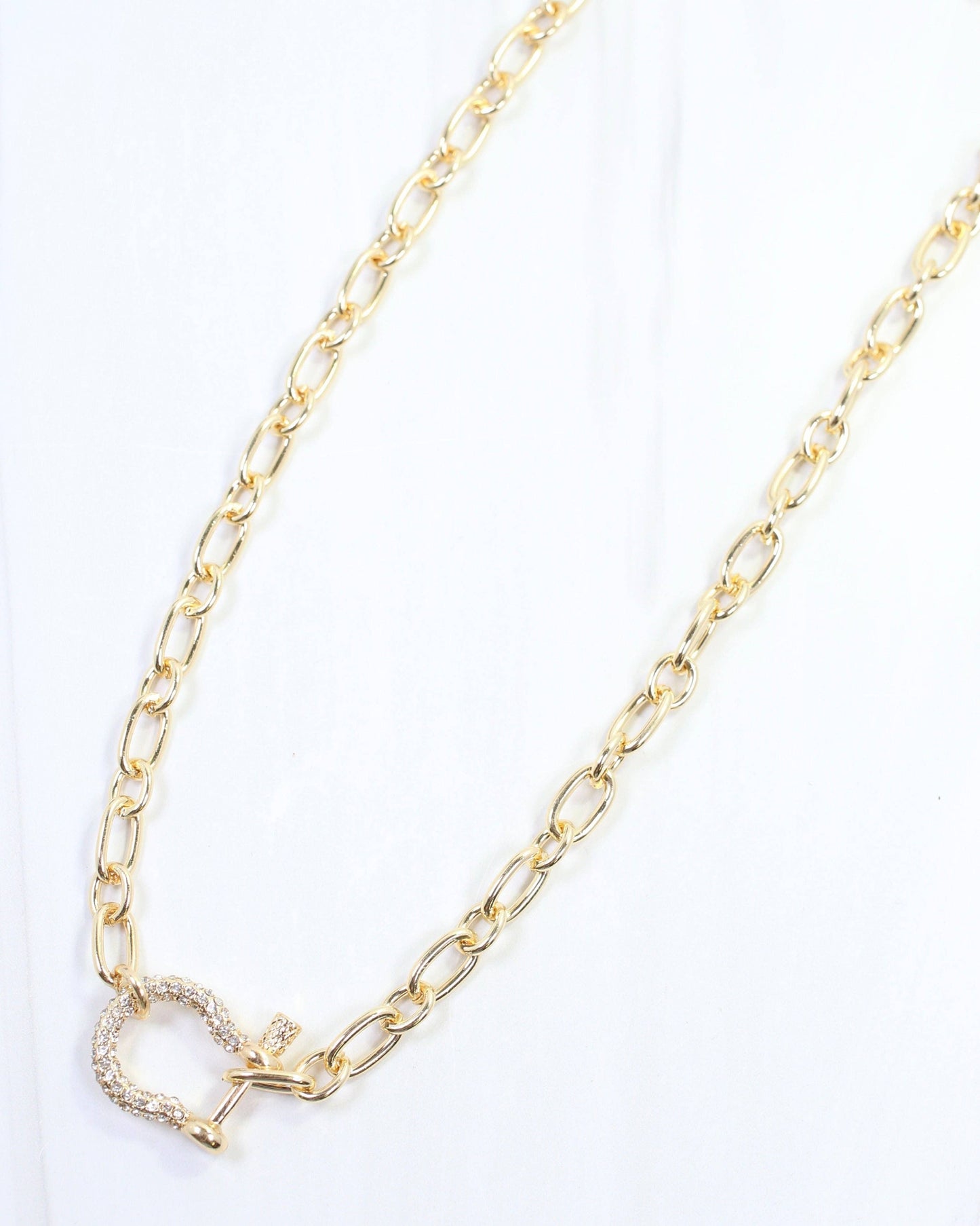 Bianca CZ Pave Horsebit Link Necklace WR Gold: Default