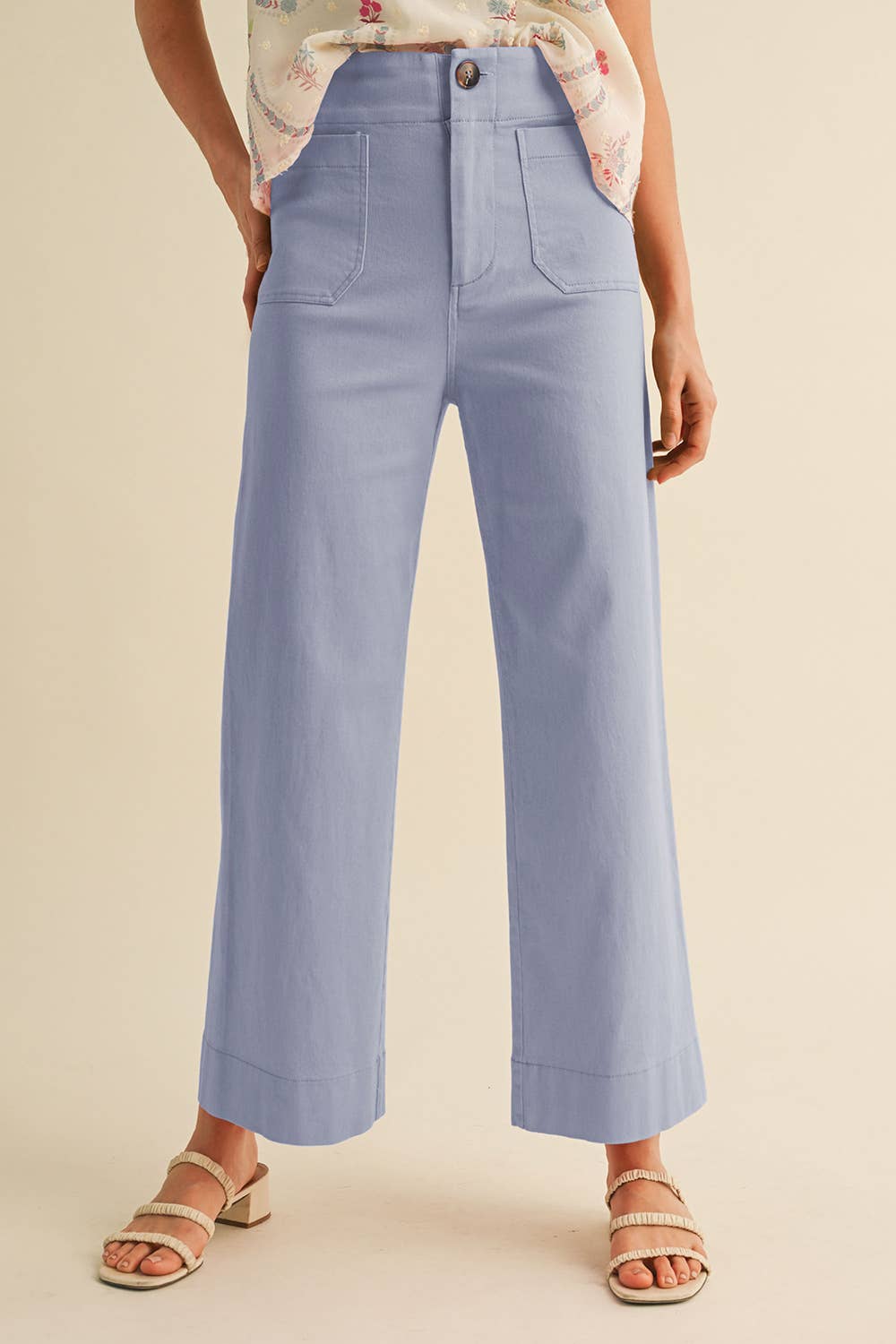 HIGH WAIST CROPPED WIDE LEG PANTS: Conflower Blue