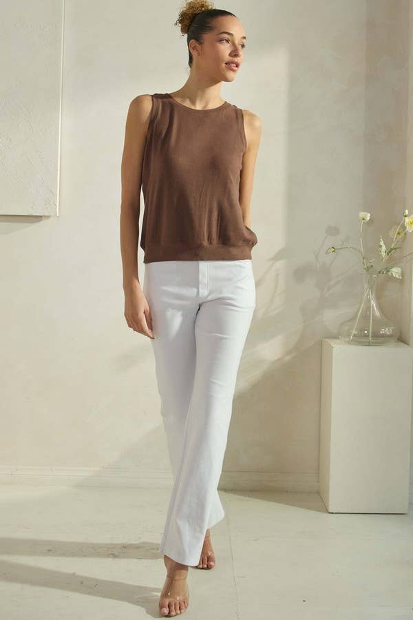 Women's Ribbed Viscose Crew Neck Loose Fit Tank: Pink / S