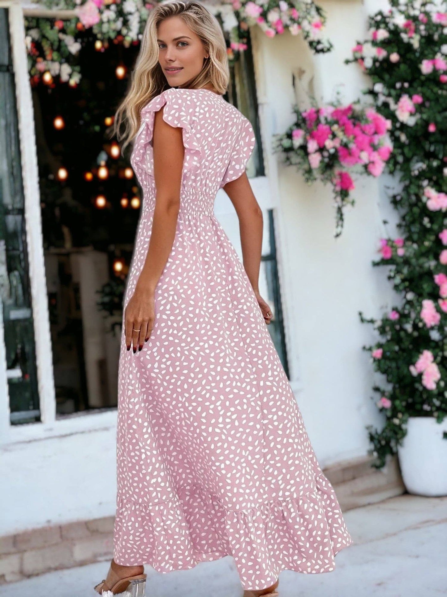 Lady in Pink Abstract Print Dress