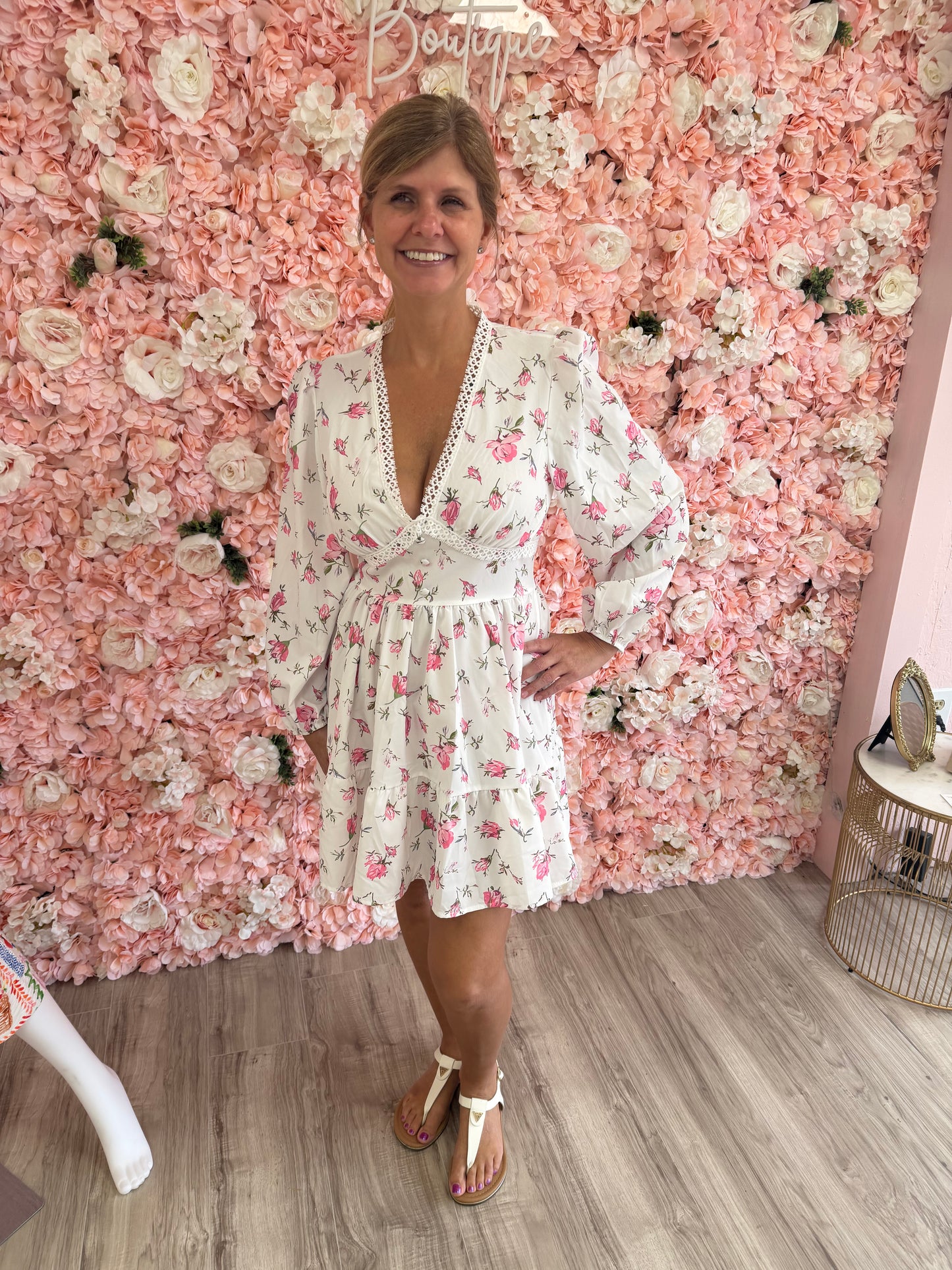 V Neck Pink Floral dress