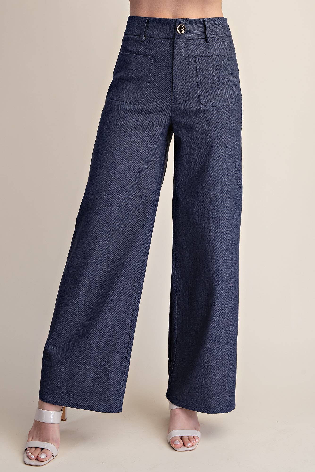 Stretchy Jeans High Rise Front Pocket Wide Leg: Navy