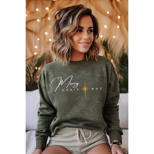 MERRY CHRISTMAS MINERAL GRAPHIC SWEATWHIRTS: Mineral Olive / XL