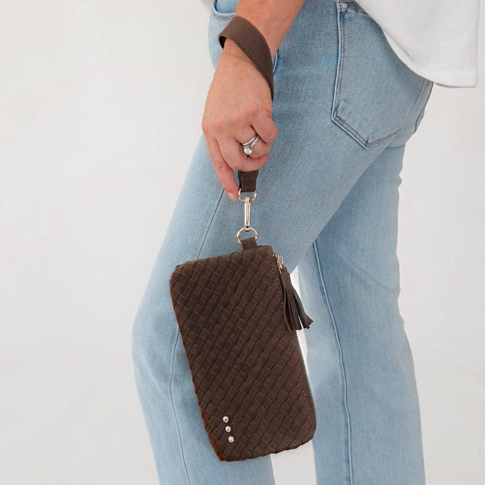 Suede Emma Woven Clutch Wristlet: Primrose