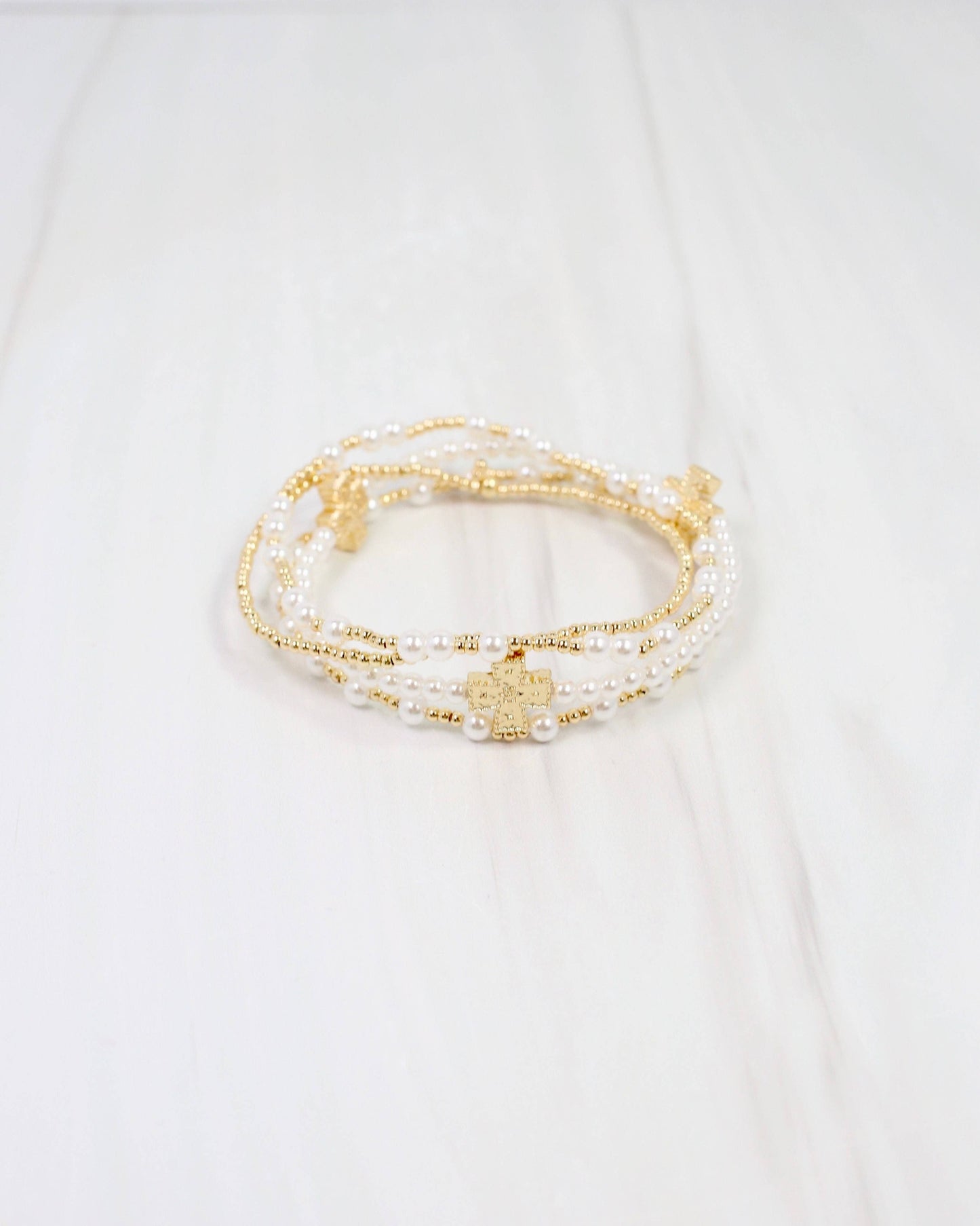 Ada Pearl Cross Bracelet Set Gold: Default