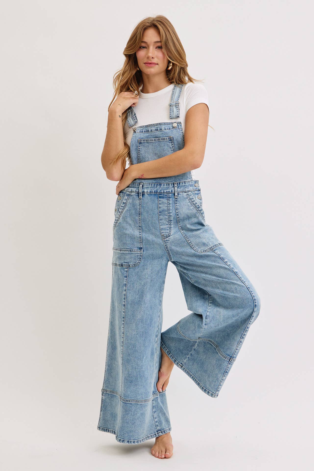 WIDE-LEG DENIM OVERALL JUMPSUIT