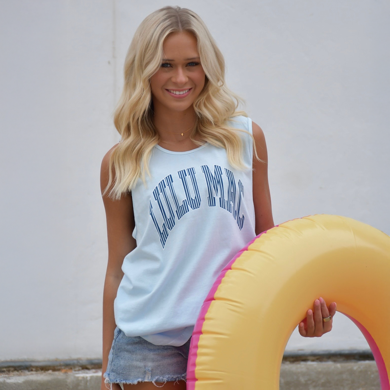 LM- Stripe Adult Chambray Comfort Colors Tank: Chambray