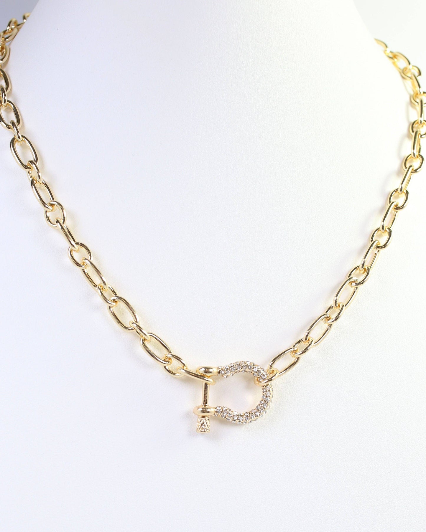 Bianca CZ Pave Horsebit Link Necklace WR Gold: Default