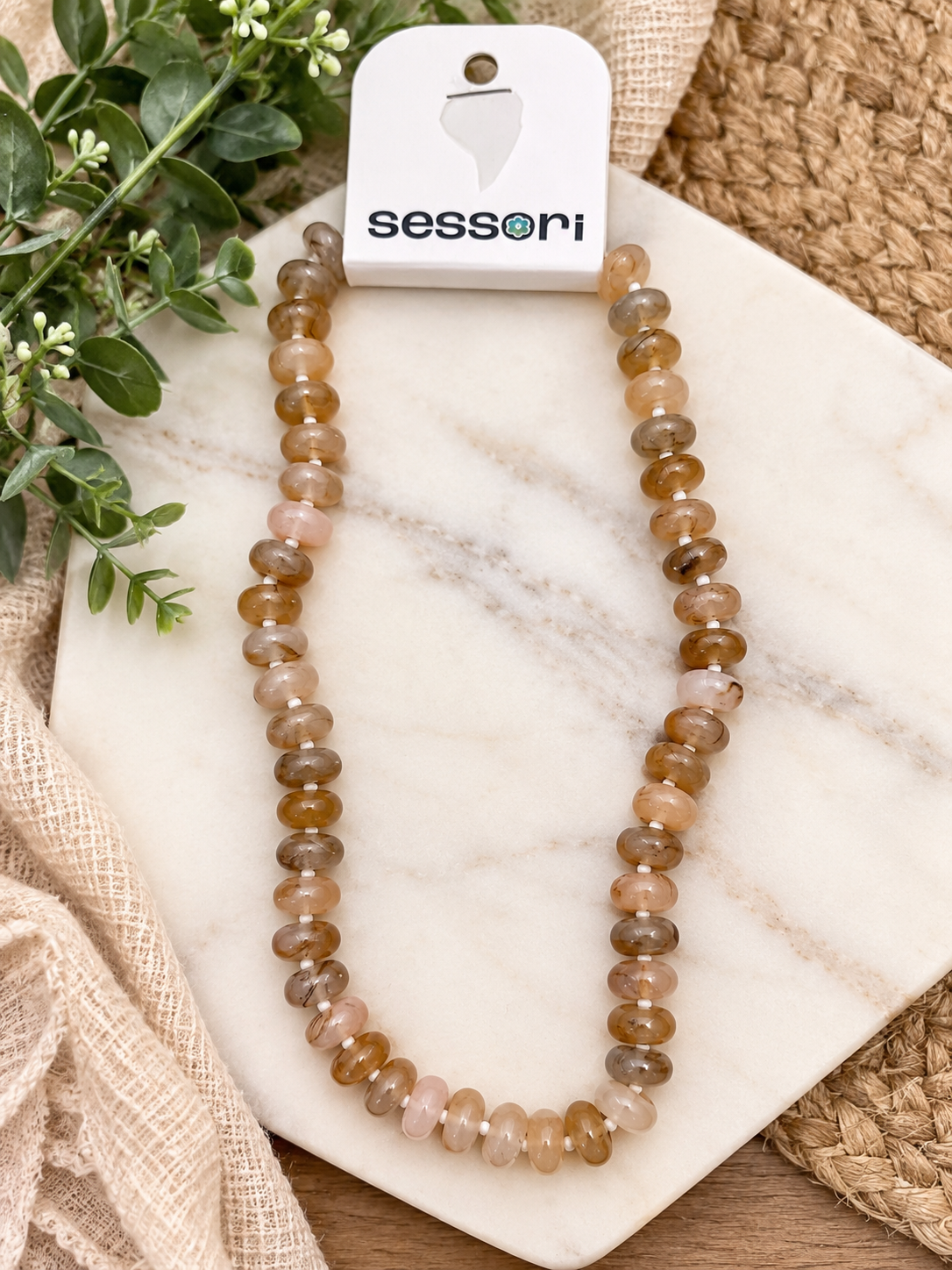 Autumn Marble Seed Necklace: Light Brown