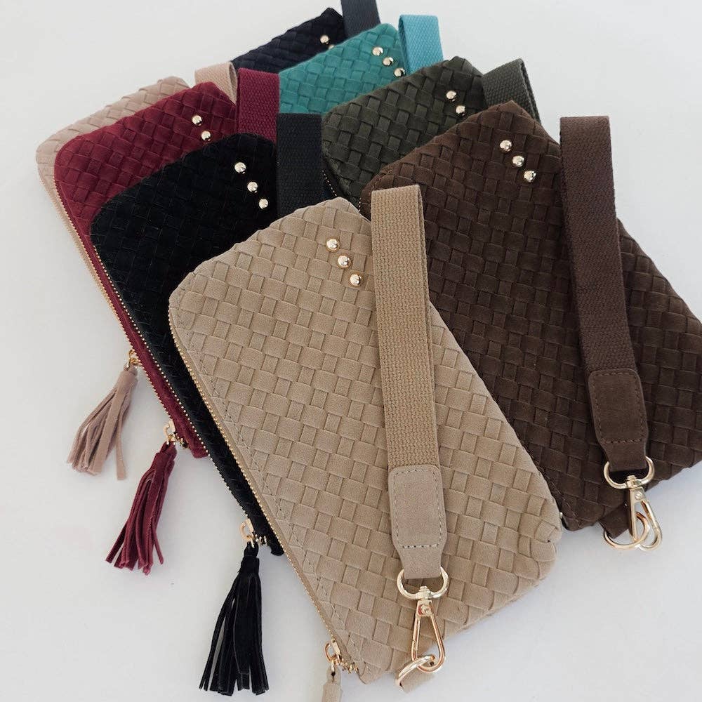 Suede Emma Woven Clutch Wristlet: Primrose