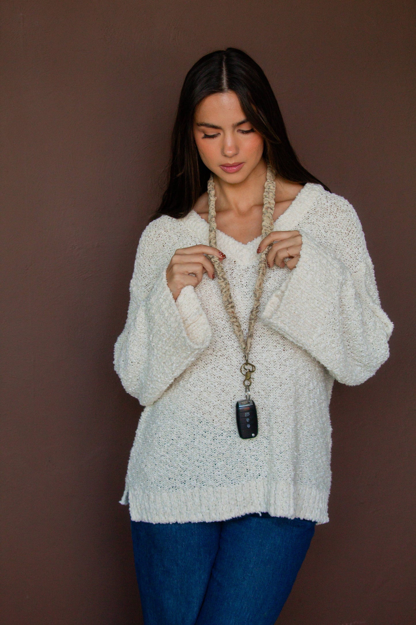 Beige Floral Lanyard