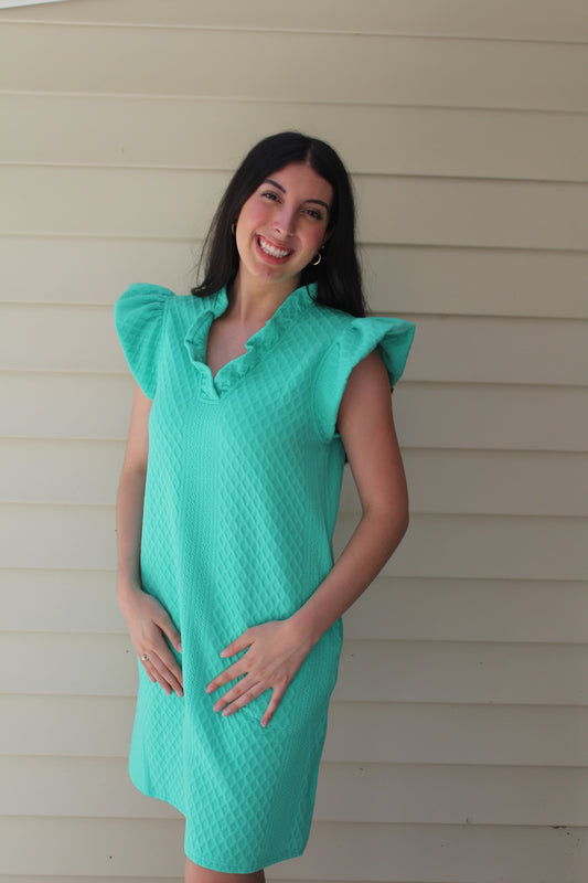 Green Ruffled Textured Dress
