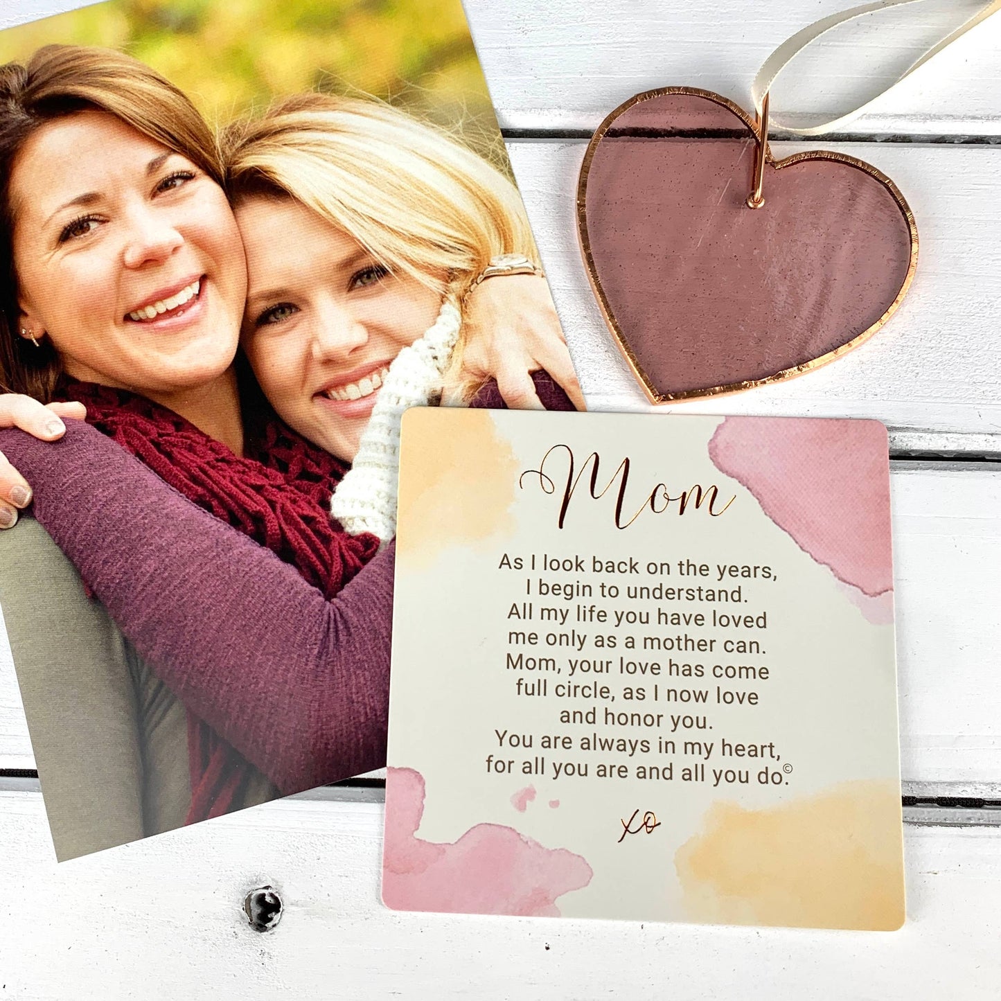 Her Heart for Mom USA Handmade Stained Glass Pink Heart 7901