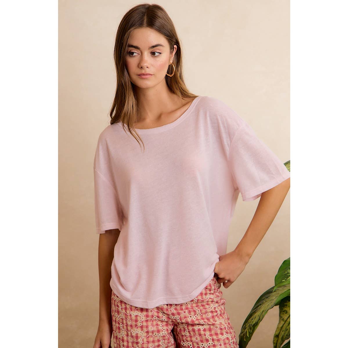 SOLID JERSEY RELAXED FIT SHORT SLEEVES POCKET TOP: LATTE / L